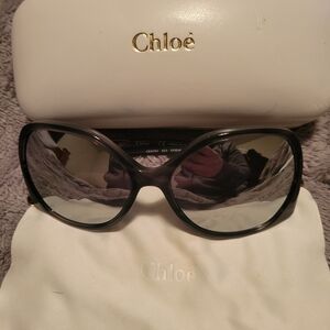 CHLOE Black Acetate Women's Sunglasses With Mirrored Lens And Case
